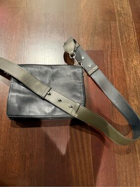 All Saints Black|Olive Green Strap Crossbody Multi Compartment Leather Purse